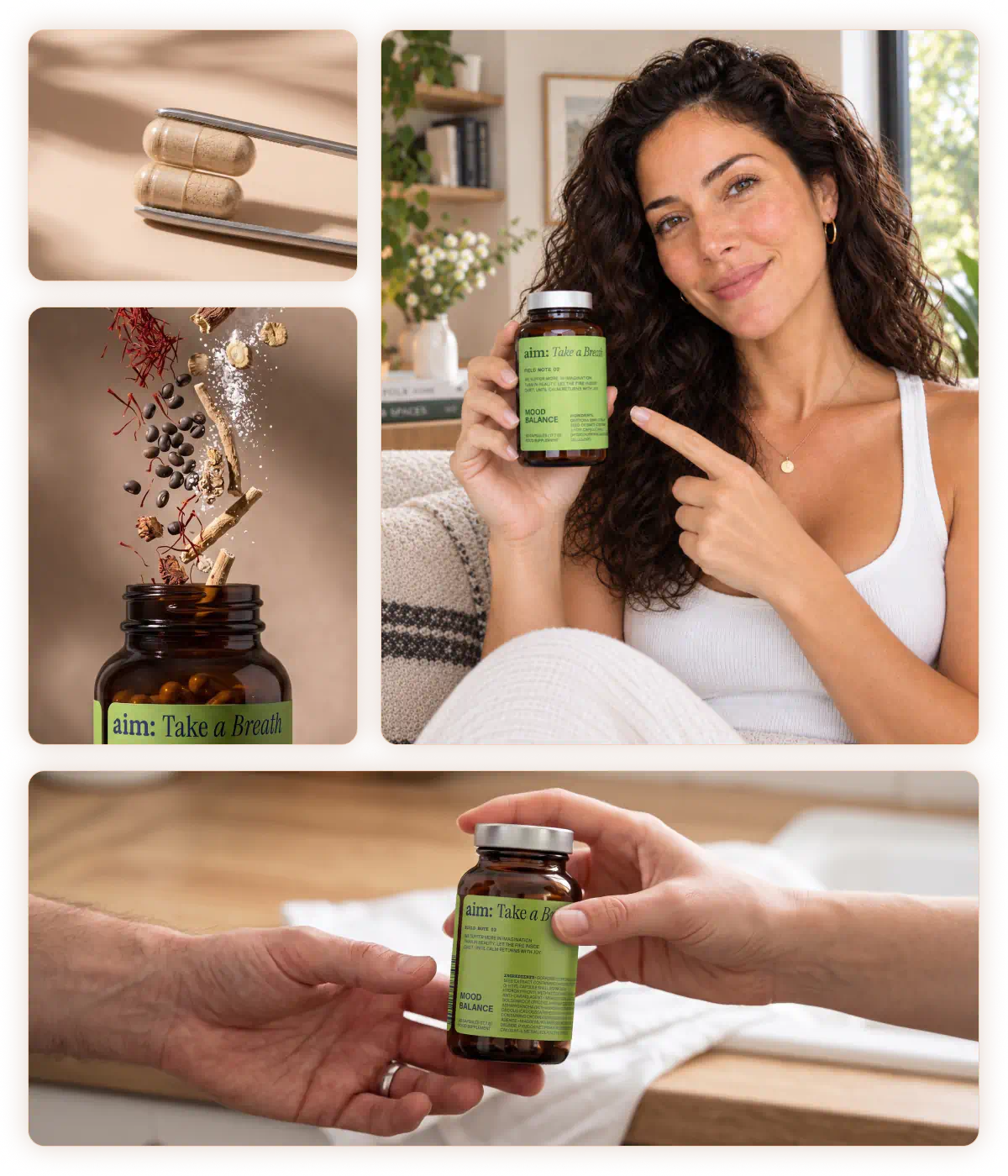 AIM Mood Balance capsules, ingredients and bottle